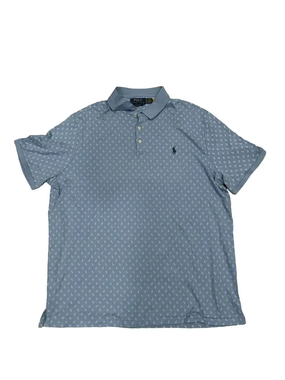 Polo Ralph Lauren Classic Fit Polo Shirt Men XL Blue Paisley Print Short Sleeve